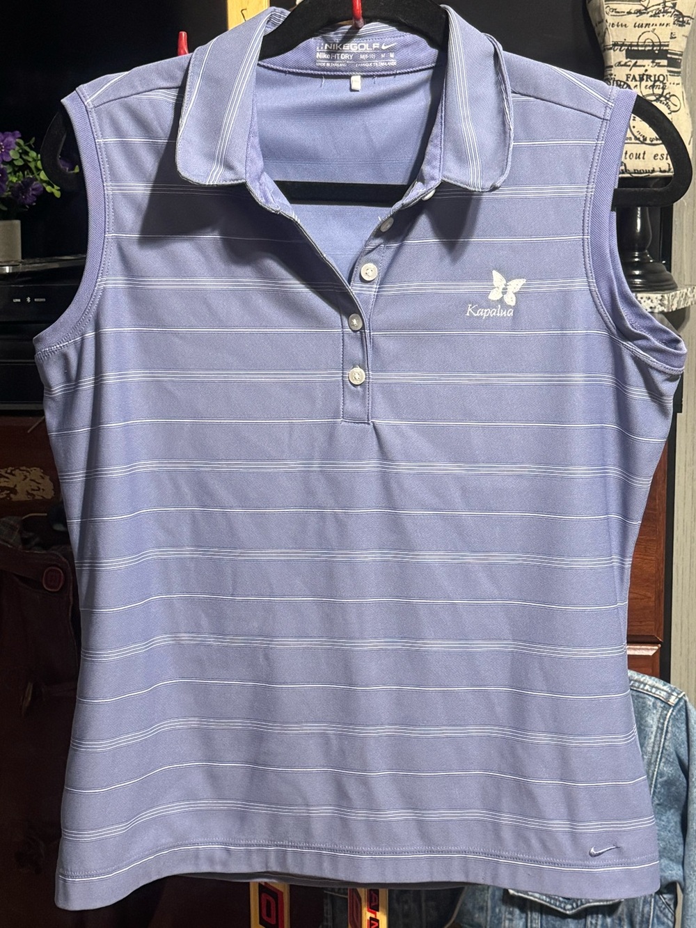Nike Golf Kaplua Blue Striped Sleeveless Polo Shirt Size M (8-10)